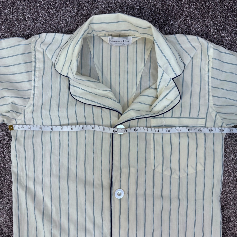 Christian Dior Monsieur Vintage Pajama Top Blue Striped Men's S Pocket Logo - Picture 5 of 6